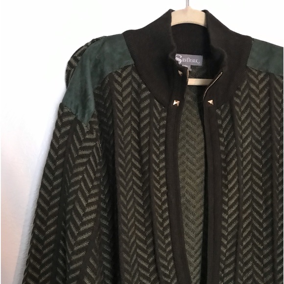 Vintage Silversilk Mens Green Textured Button Cardigan Sweater Size 3XL - Picture 4 of 9